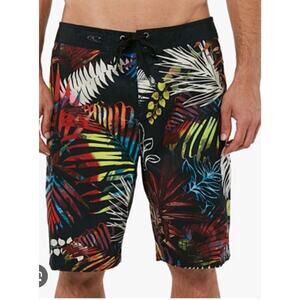 O’Neill Leaf Print Swim Trunks Size 28 Boardshorts Beach Surf GUC Waist 26